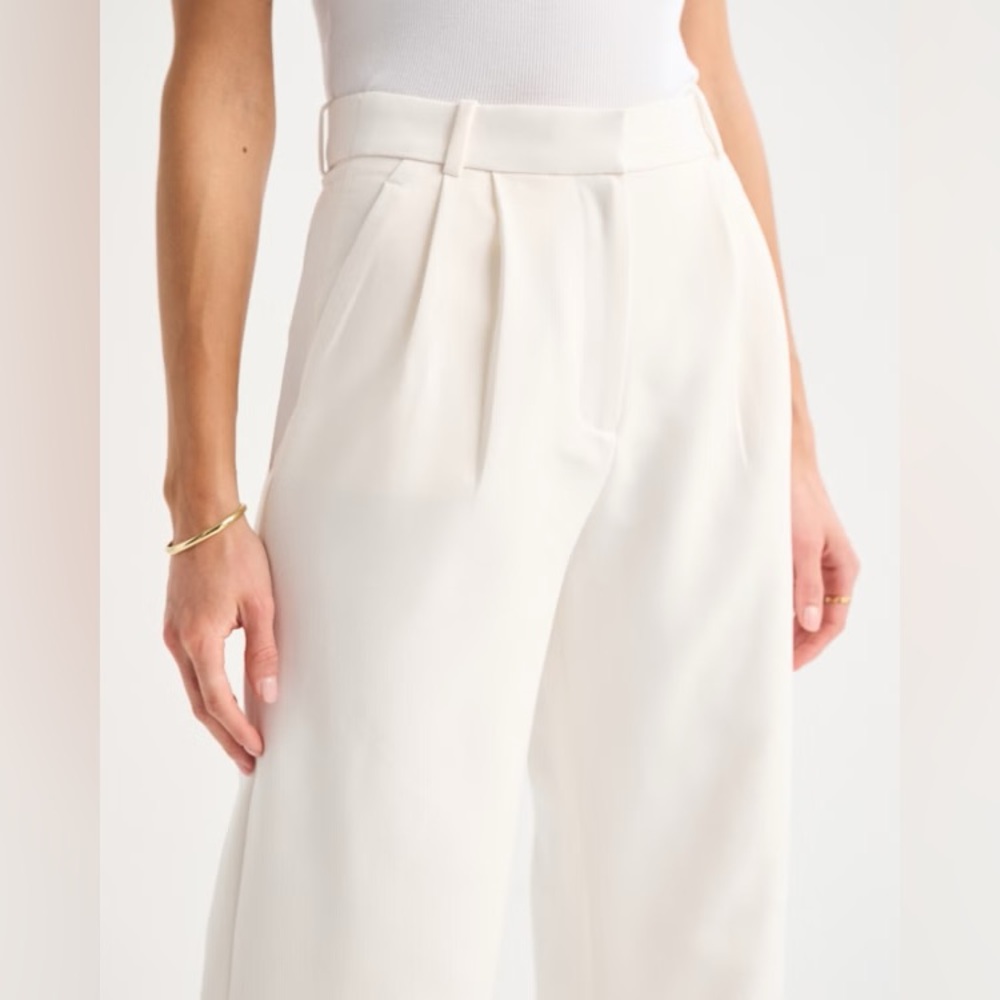 NWT Abercrombie & Fitch Sloane Tailored Wide Leg Pant in White - Picture 3 of 10